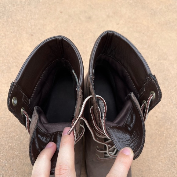 TIMBERLAND Glancy Heeled Boot Brown Lug Sole Lace Up 7.5 LIKE NEW Revolve 6” - Picture 10 of 14